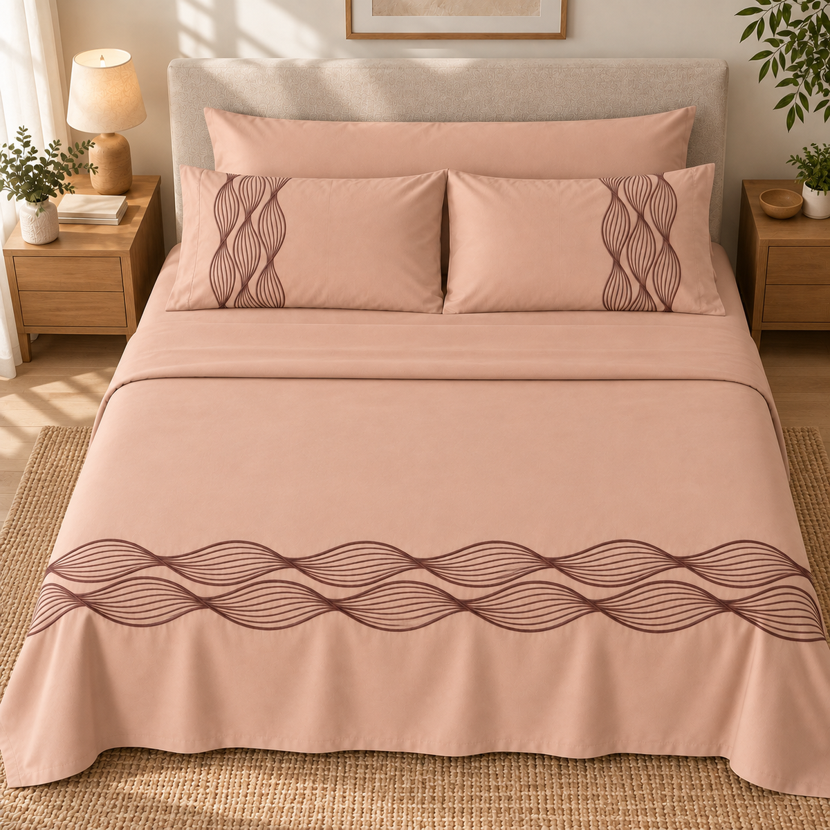 Percal flat sheet set — wave embroidery — semon — 4 pieces — product image 1