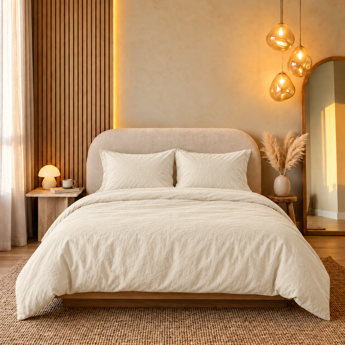 Nano soft three piece duvet cover set in off white — 220×240 cm cover with matching pillowcases