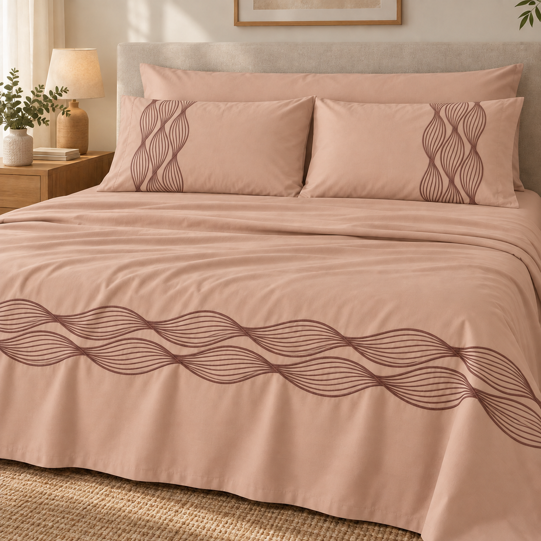 Percal Flat Sheet Set — Wave Embroidery — Semon — 4 Pieces — product image 6