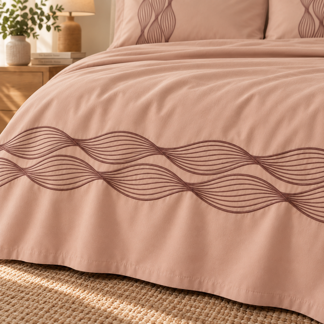 Percal Flat Sheet Set — Wave Embroidery — Semon — 4 Pieces — product image 5