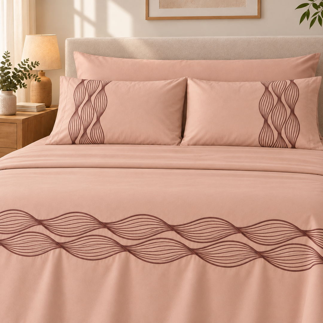 Percal Flat Sheet Set — Wave Embroidery — Semon — 4 Pieces — product image 3