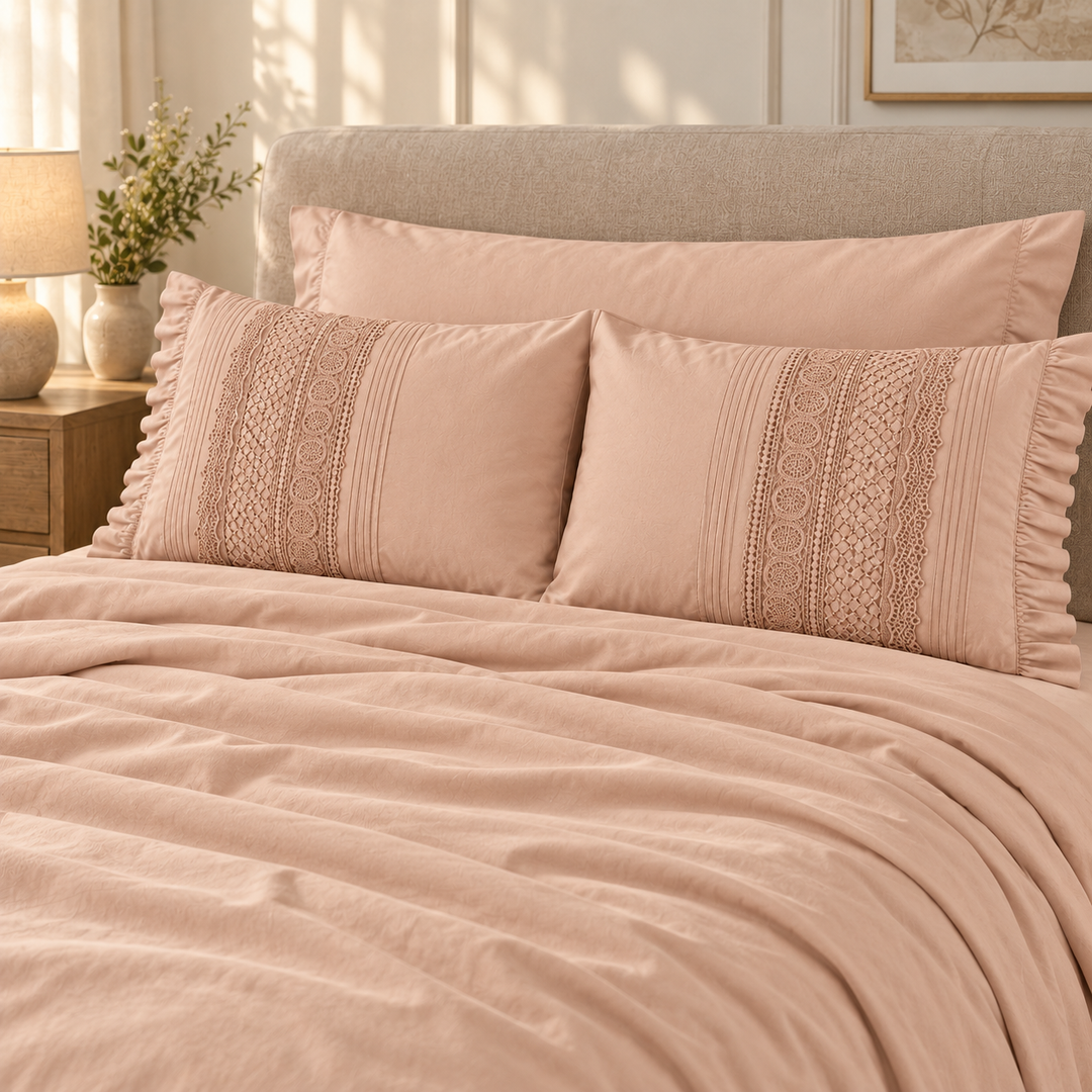 Percal Flat Sheet Set — Cut-Out Lace & Ruffled Edges — 4 Pieces — product image 6