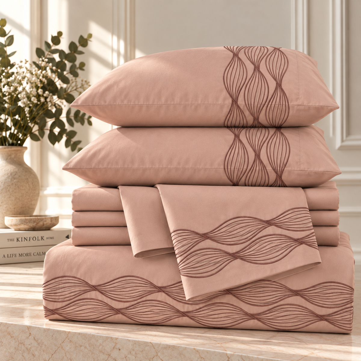 Percal flat sheet set — wave embroidery — semon — 4 pieces — product image 2