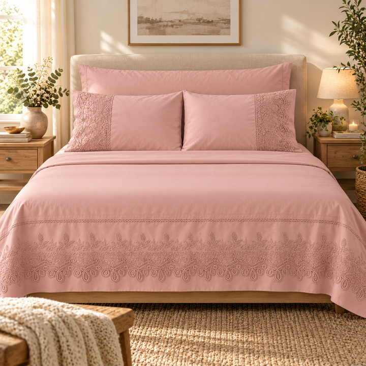Percal Flat Sheet Set — Light Cashmere / Dark Mauve / Semon — 4 Pieces — product image 1