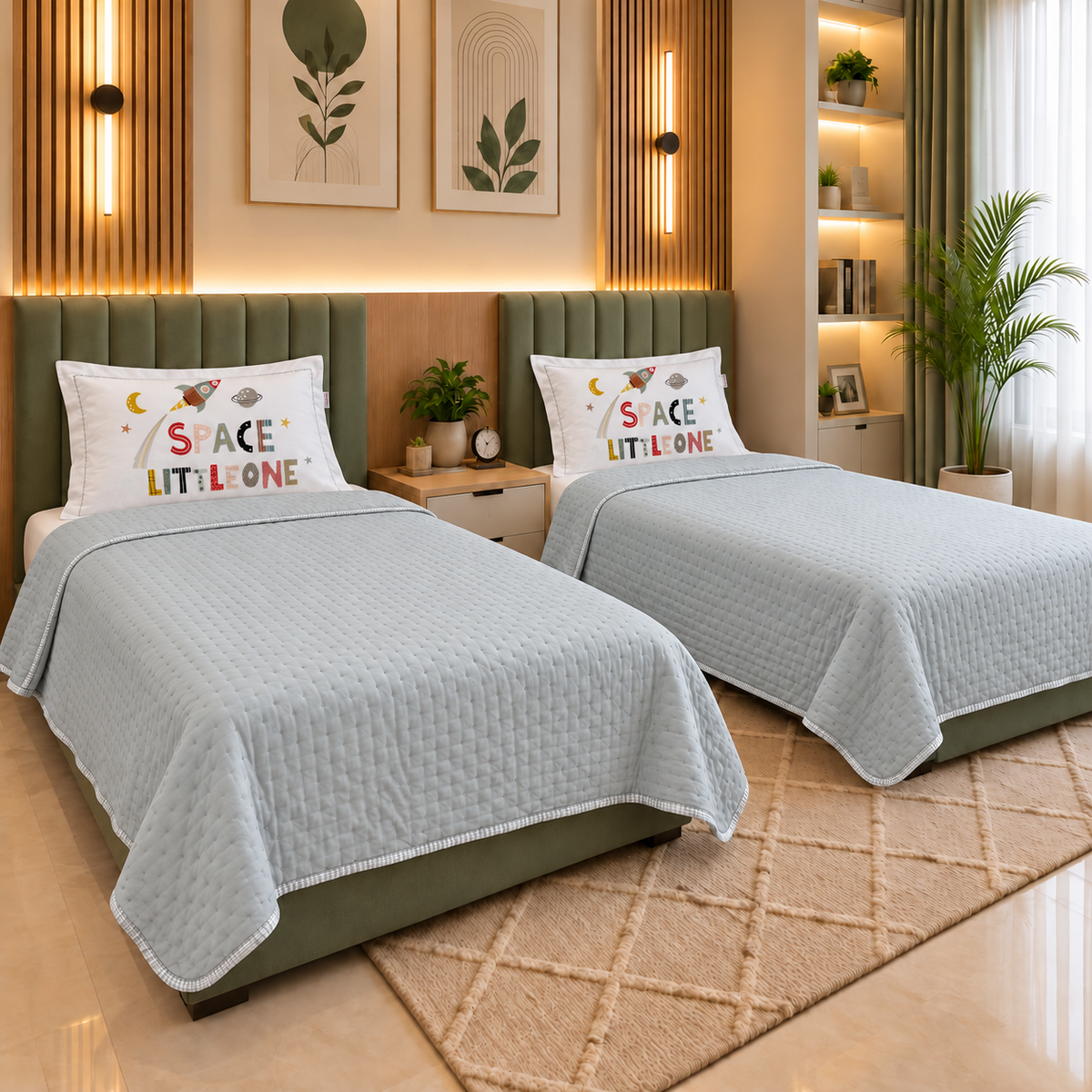 Menissa kids four piece coverlet set — mint green — two 180×240 cm coverlets and pillowcases