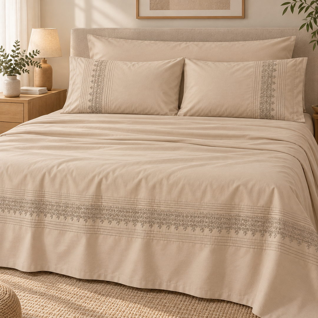 Percal Flat Sheet Set — Cafe / Light Cashmere / Mint Green — 4 Pieces — product image 9