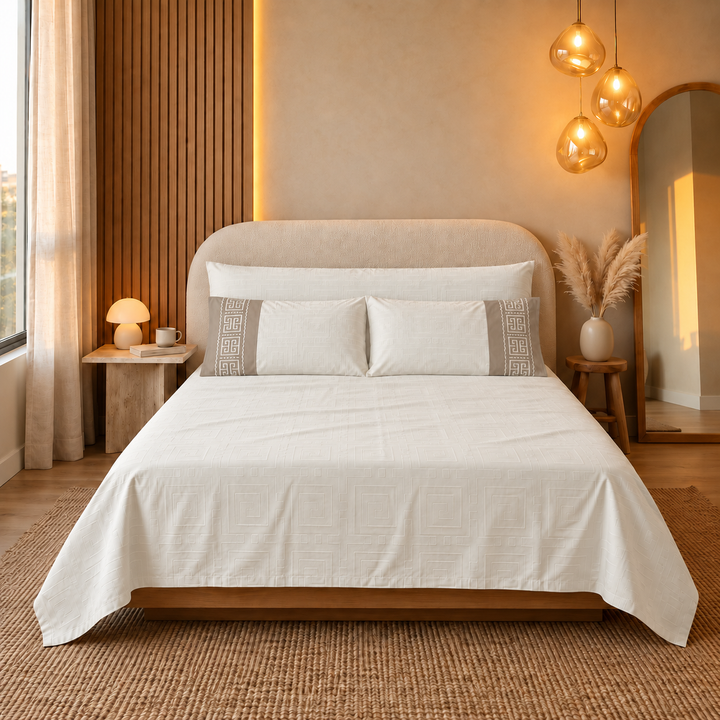 Margreta 4-Piece Cotton Flat Sheet Set in Off-White