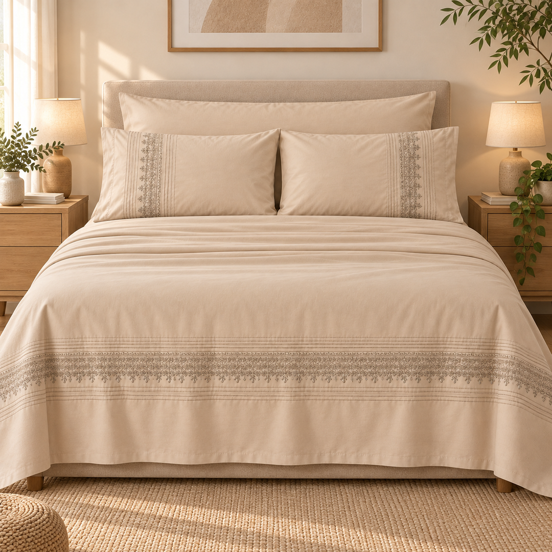 Percal Flat Sheet Set — Cafe / Light Cashmere / Mint Green — 4 Pieces — product image 1