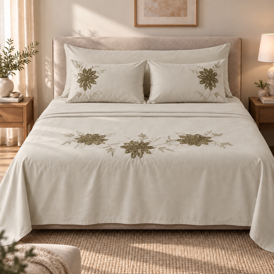 Percal Flat Sheet Set — Rose Embroidery — 4 Pieces — product image 2