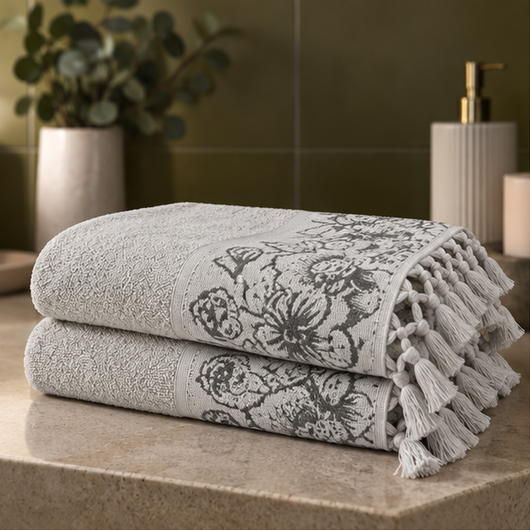 Rania 3 100% Cotton Towel — Light Grey — 3 Sizes — product image 5