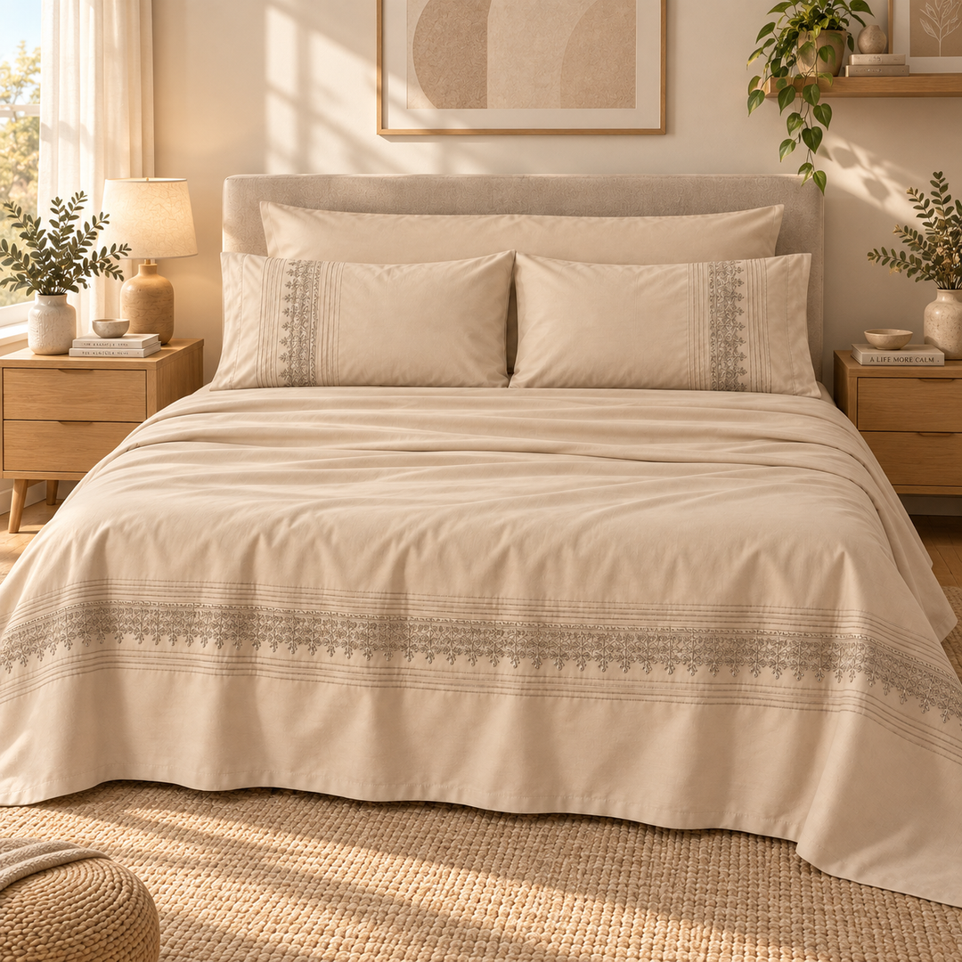 Percal Flat Sheet Set — Cafe / Light Cashmere / Mint Green — 4 Pieces — product image 8