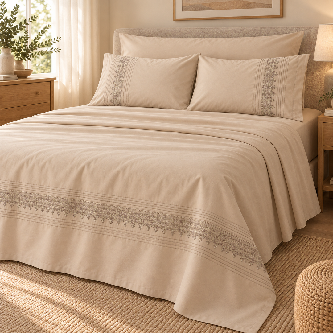 Percal Flat Sheet Set — Cafe / Light Cashmere / Mint Green — 4 Pieces — product image 6