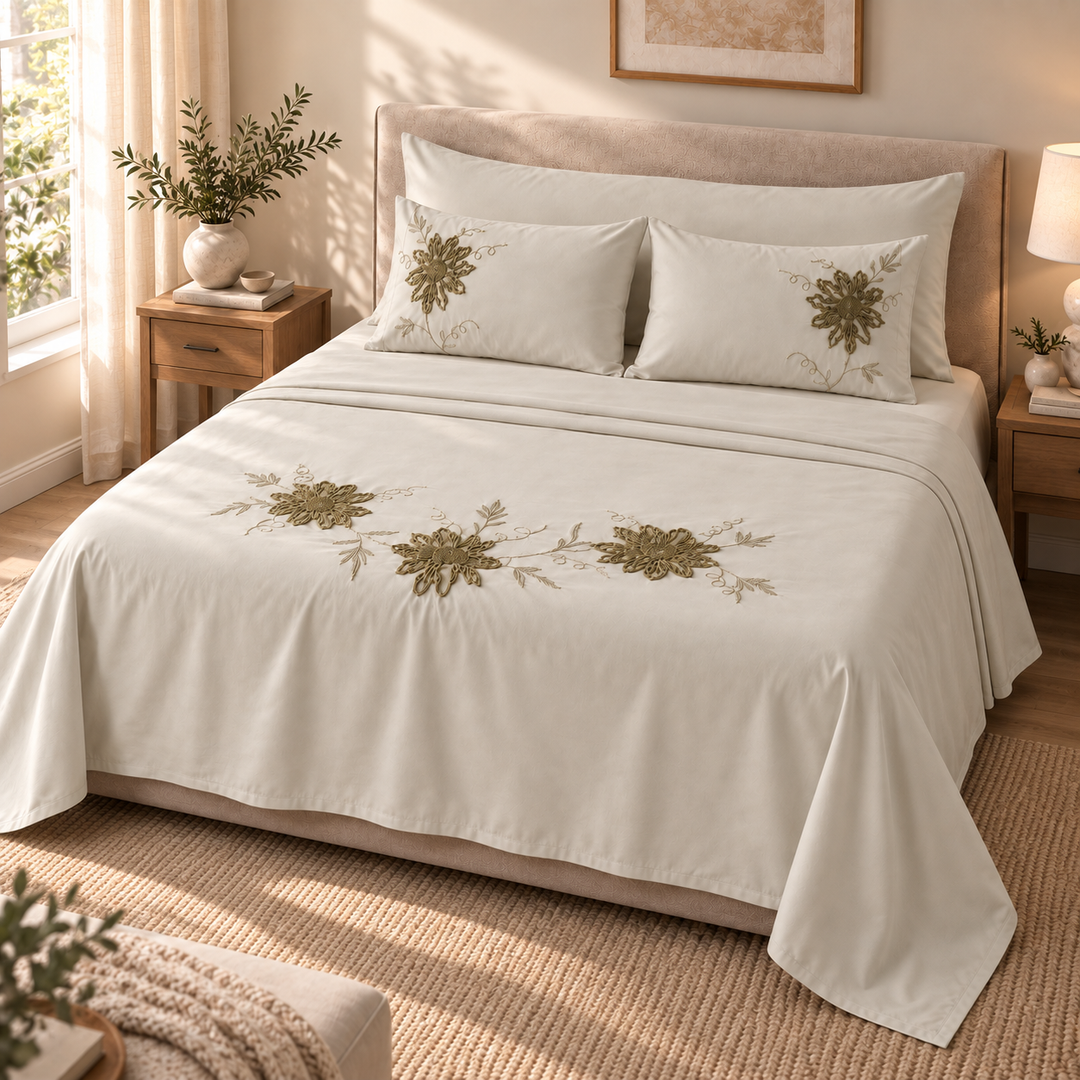 Percal Flat Sheet Set — Rose Embroidery — 4 Pieces — product image 5
