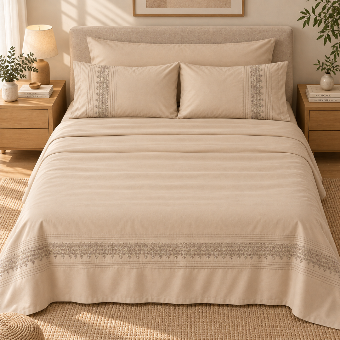Percal Flat Sheet Set — Cafe / Light Cashmere / Mint Green — 4 Pieces — product image 5
