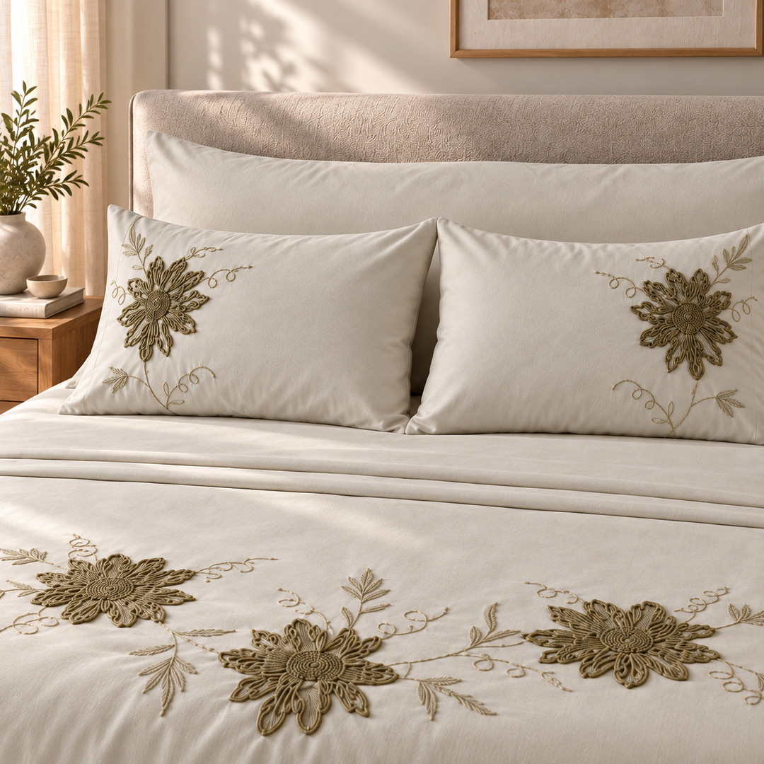 Percal Flat Sheet Set — Rose Embroidery — 4 Pieces — product image 4