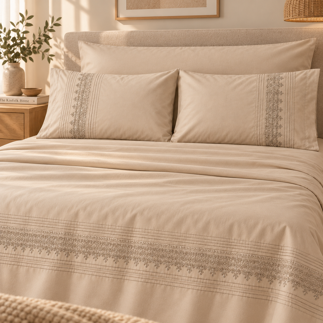 Percal Flat Sheet Set — Cafe / Light Cashmere / Mint Green — 4 Pieces — product image 4