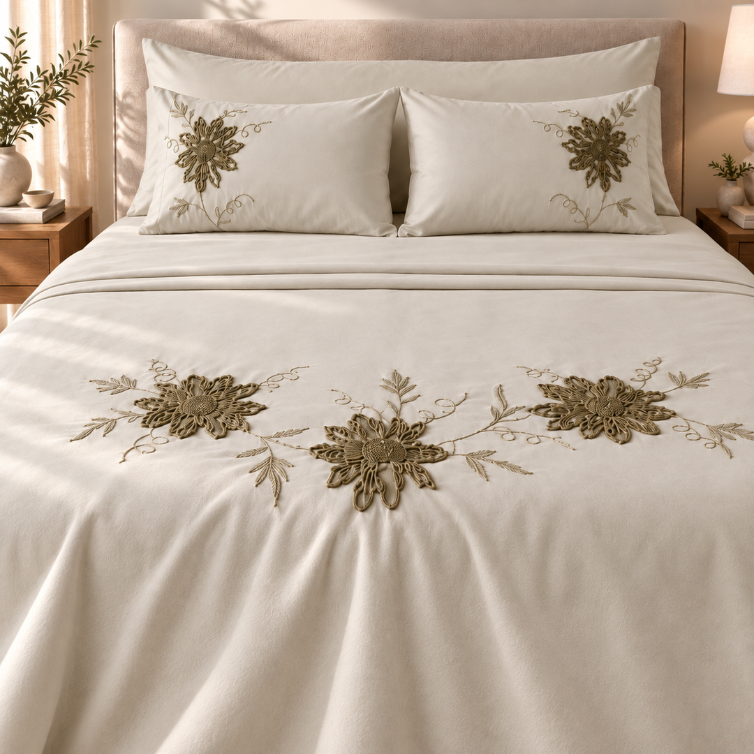 Percal Flat Sheet Set — Rose Embroidery — 4 Pieces — product image 3