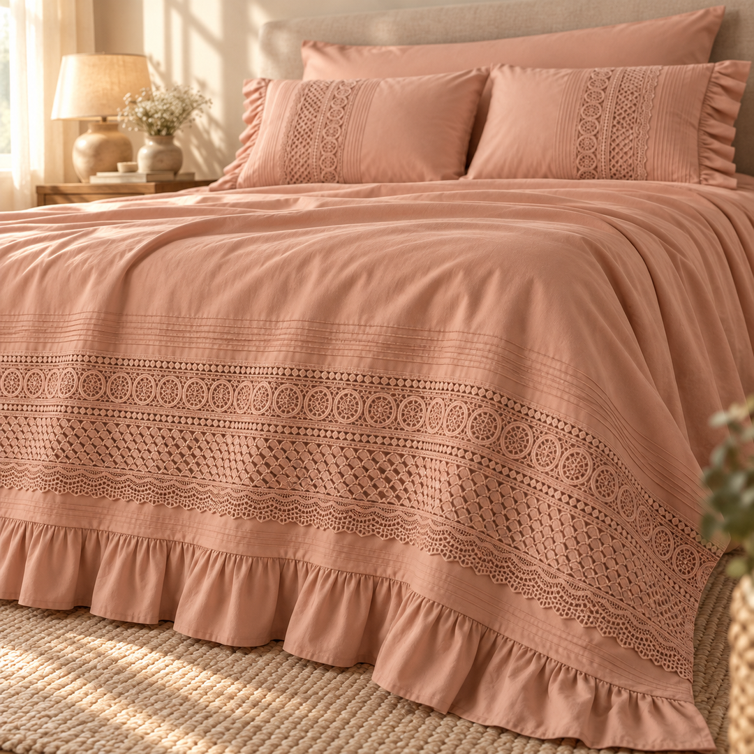 Percal Flat Sheet Set — Cut-Out Lace & Ruffled Edges — 4 Pieces — product image 12