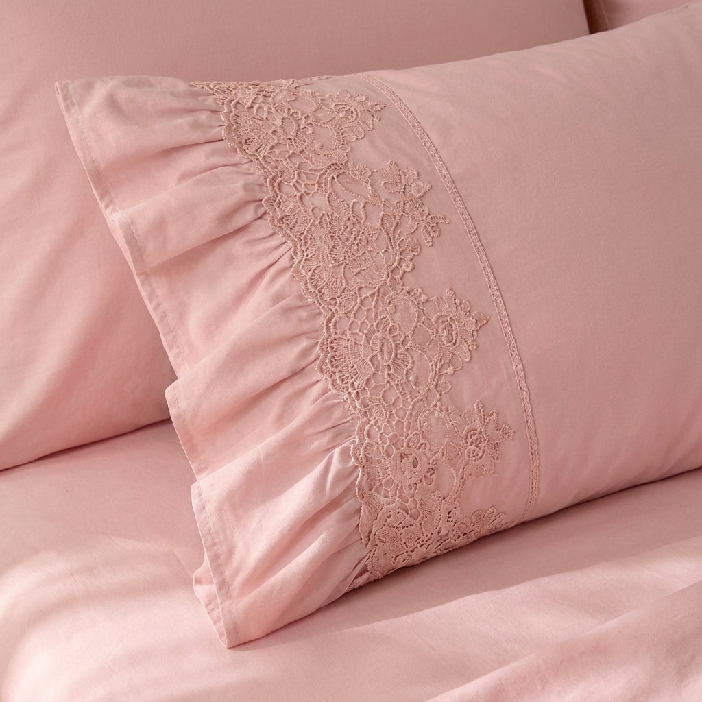 Percal flat sheet set — tonal raised embroidery — pink — 4 pieces — product image 2