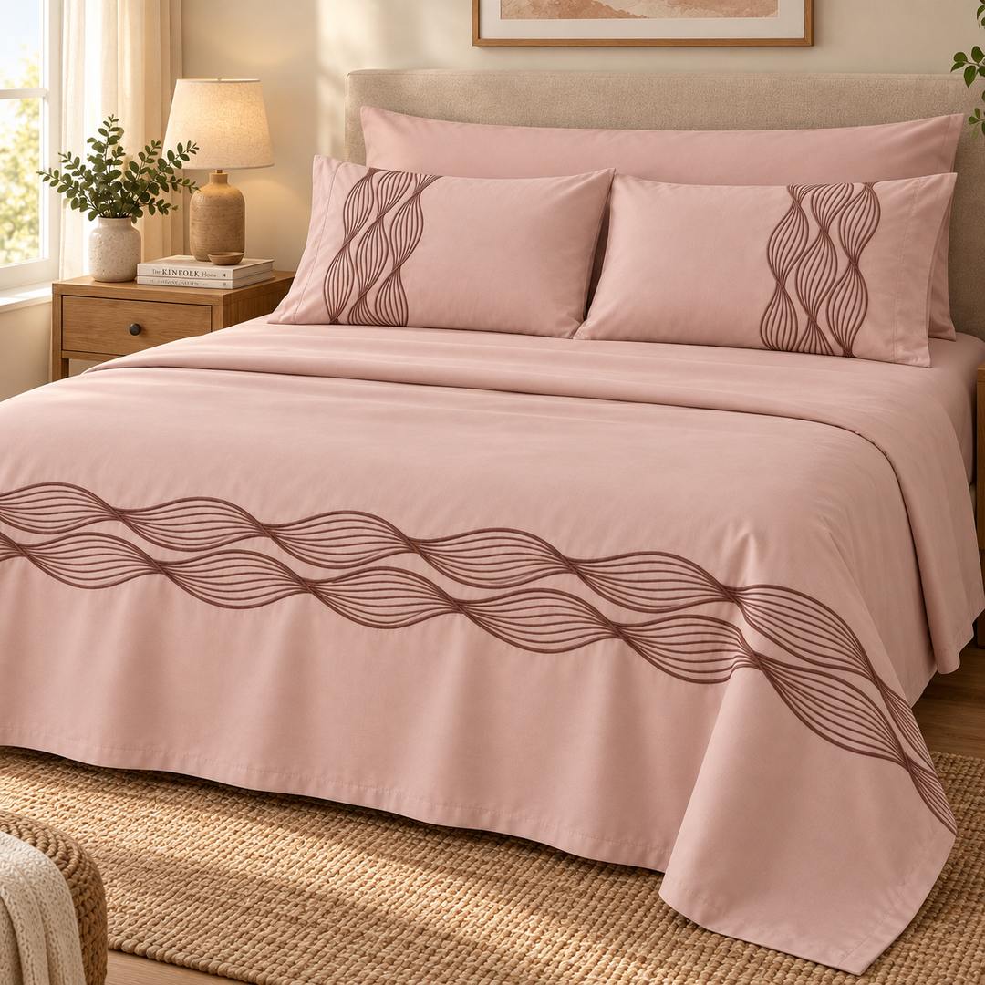 Percal Flat Sheet Set — Wave Embroidery — Semon — 4 Pieces — product image 8