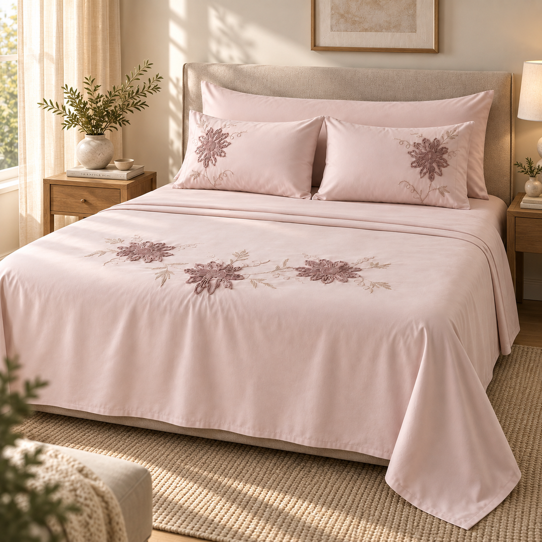 Percal Flat Sheet Set — Rose Embroidery — 4 Pieces — product image 6