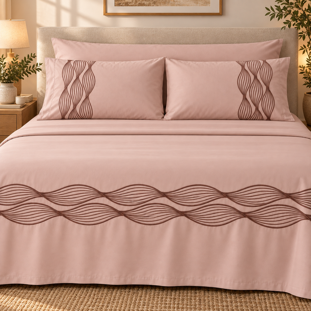 Percal Flat Sheet Set — Wave Embroidery — Semon — 4 Pieces — product image 7