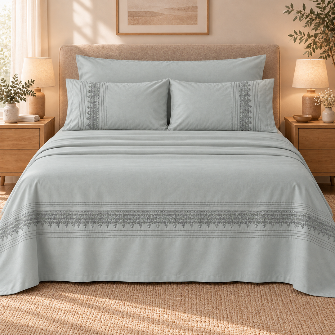 Percal Flat Sheet Set — Cafe / Light Cashmere / Mint Green — 4 Pieces — product image 3