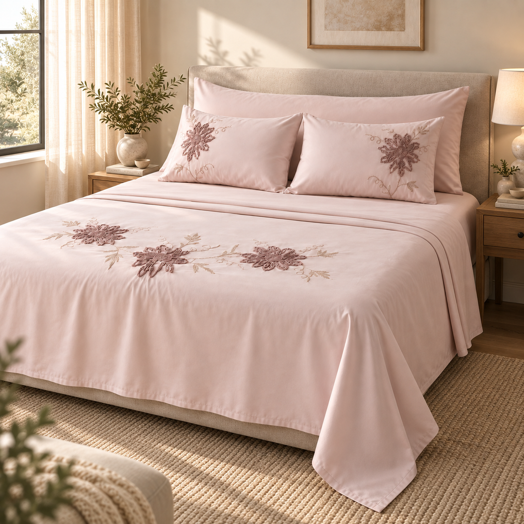 Percal Flat Sheet Set — Rose Embroidery — 4 Pieces — product image 7