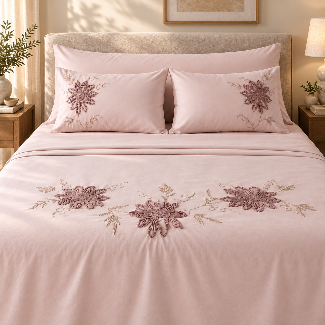 Percal Flat Sheet Set — Rose Embroidery — 4 Pieces — product image 8