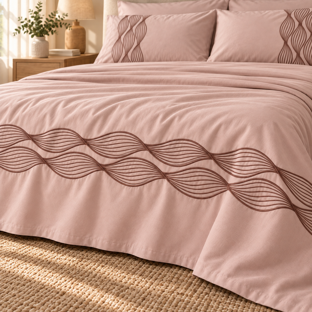 Percal flat sheet set — wave embroidery — light mauve — 4 pieces — product image 2
