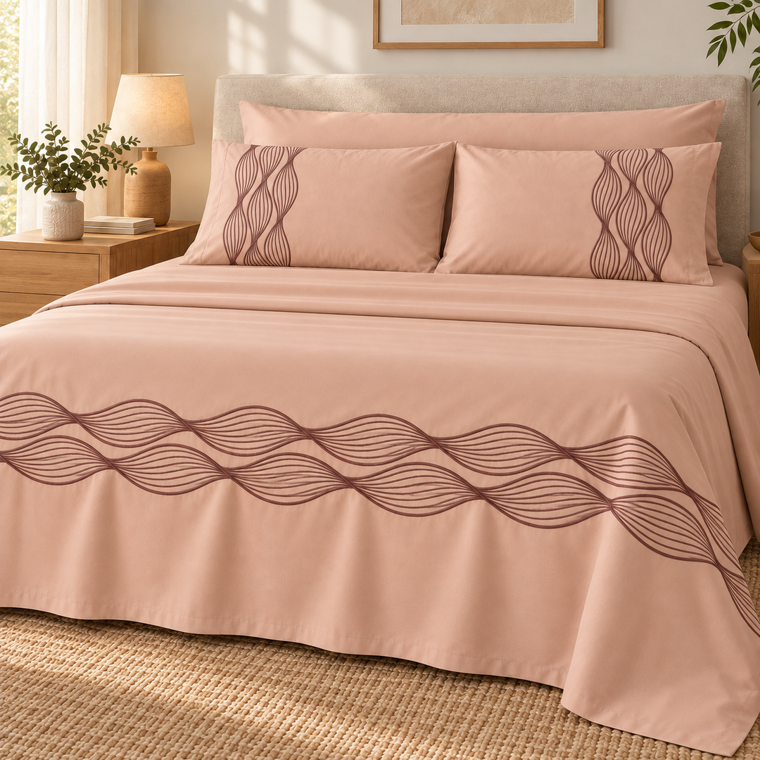 Percal Flat Sheet Set — Wave Embroidery — Semon — 4 Pieces — product image 4