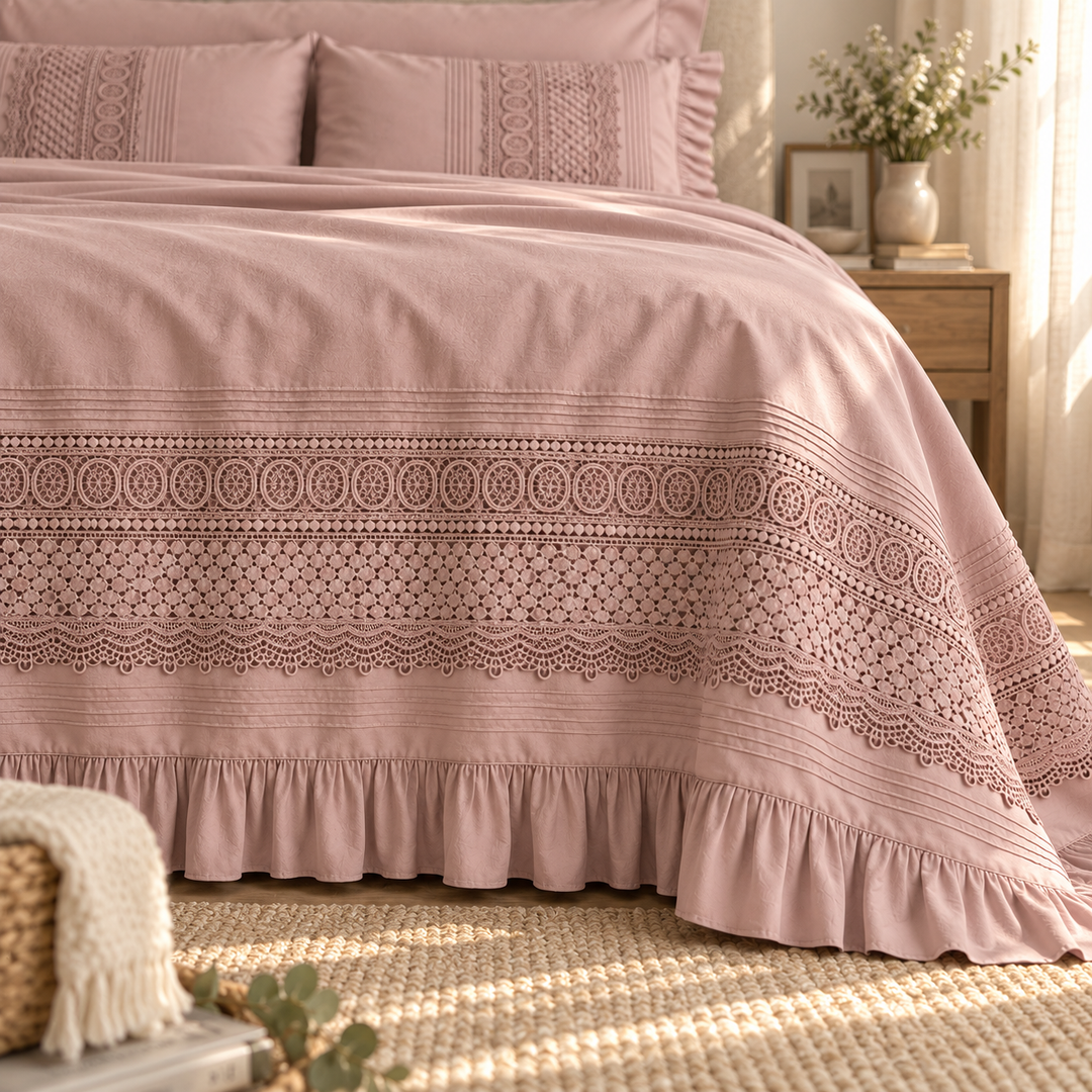 Percal Flat Sheet Set — Cut-Out Lace & Ruffled Edges — 4 Pieces — product image 8