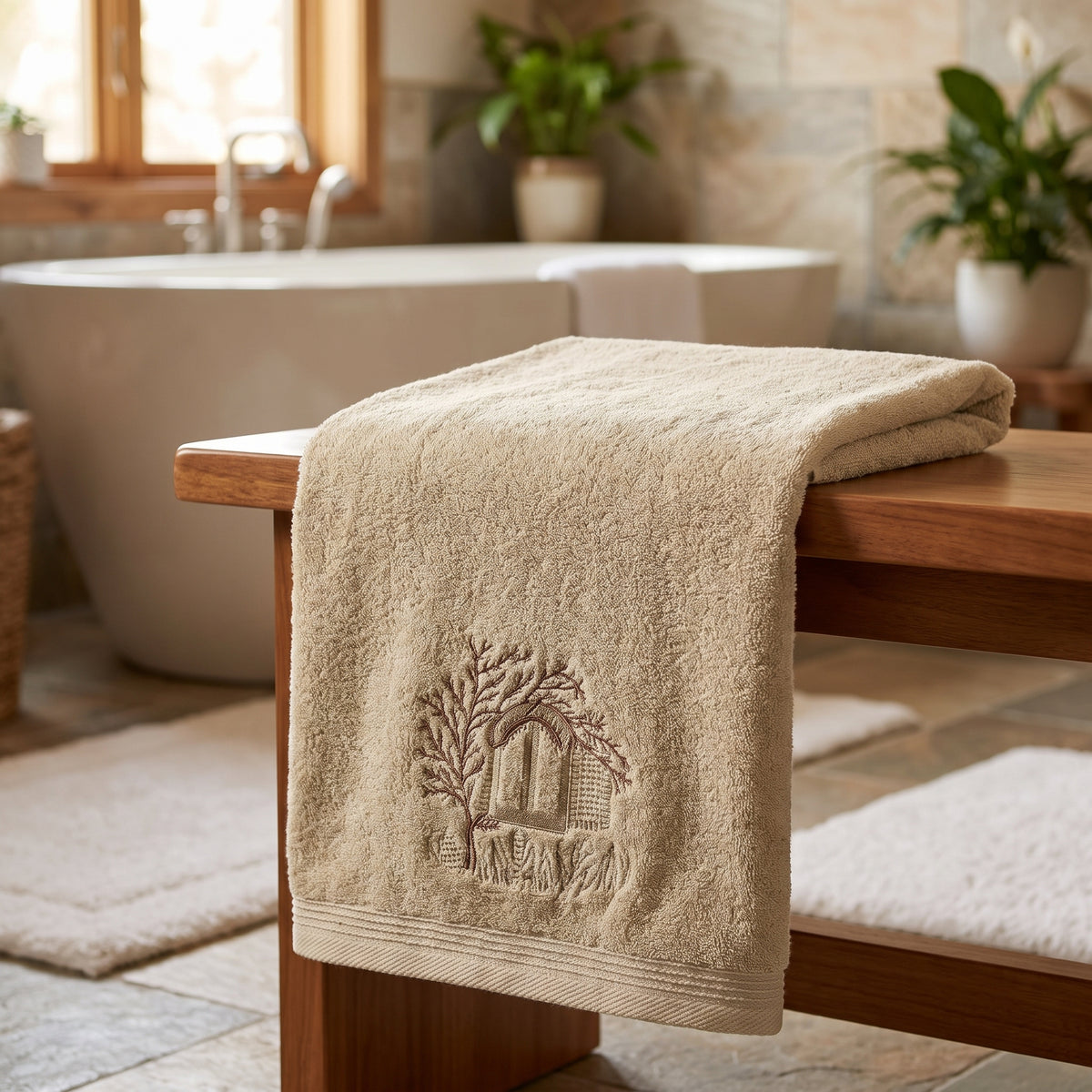 Ashraqat towel — 60×120 cm — beige