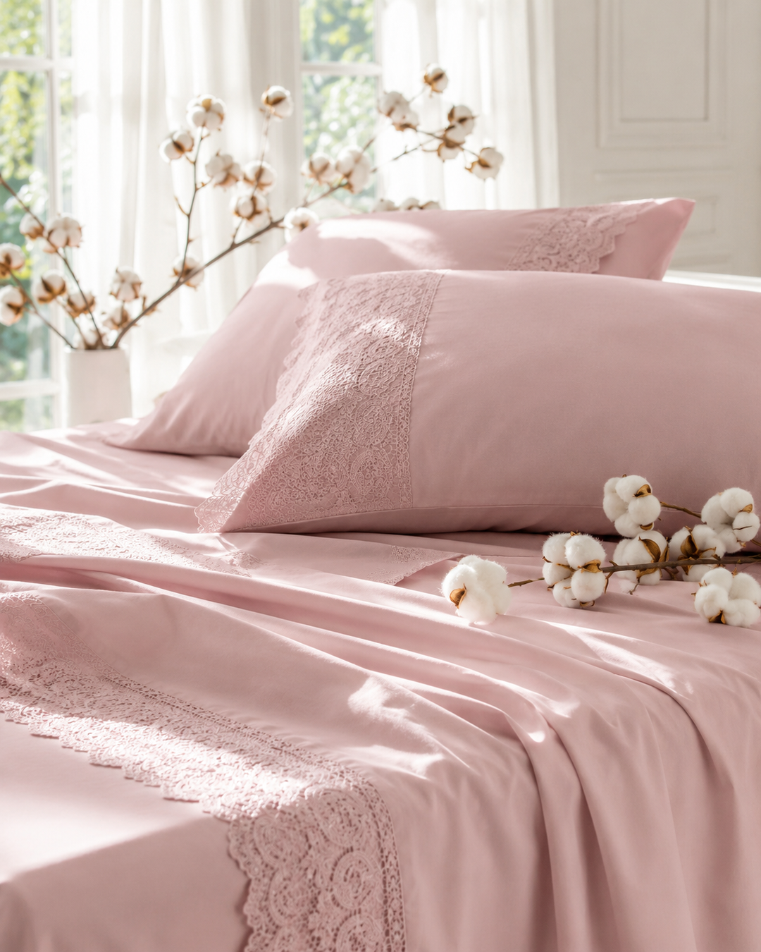 Light mauve cotton percale sheet set product view