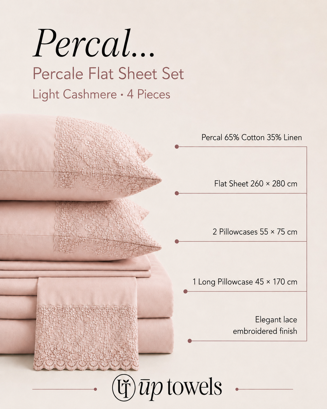 Percal Flat Sheet Set — Light Cashmere — 4 Pieces