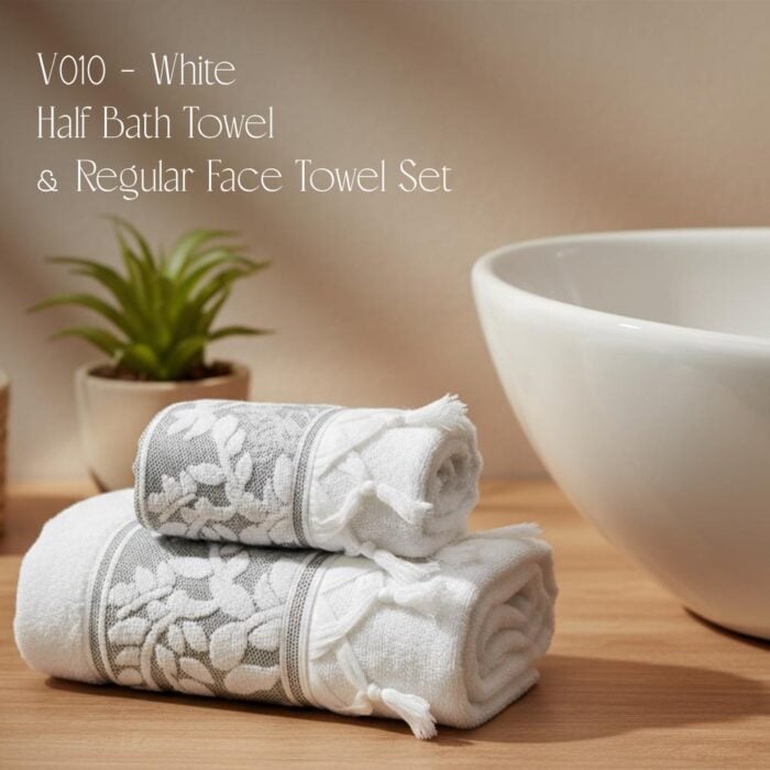 V010 - White Half Bath Towel & Regular Face Towel Set
